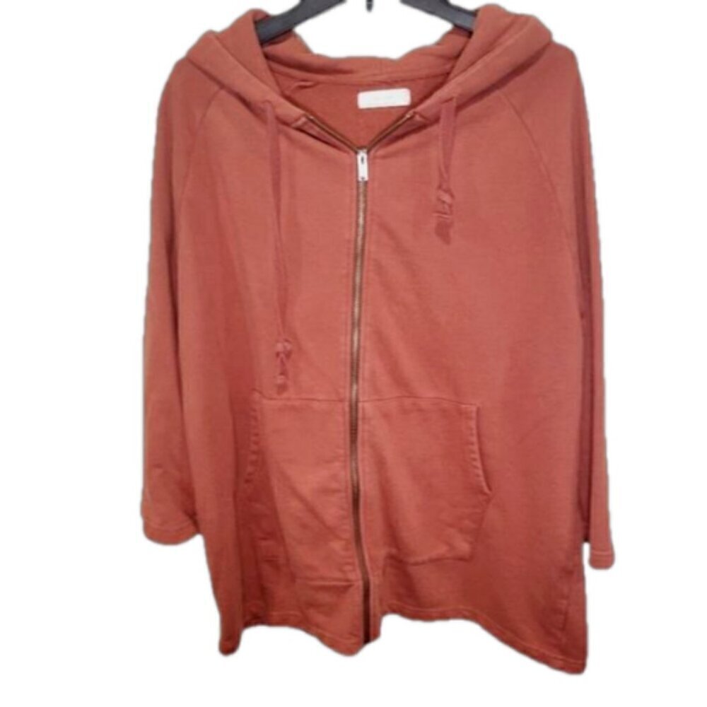 Women's Hooded Zip-Front Sweater Jacket - Rust 100% Cotton
